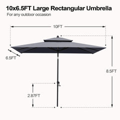 10 x 7 ft. Rectangular Outdoor Aluminum Market Umbrella with Double Top and Tilt