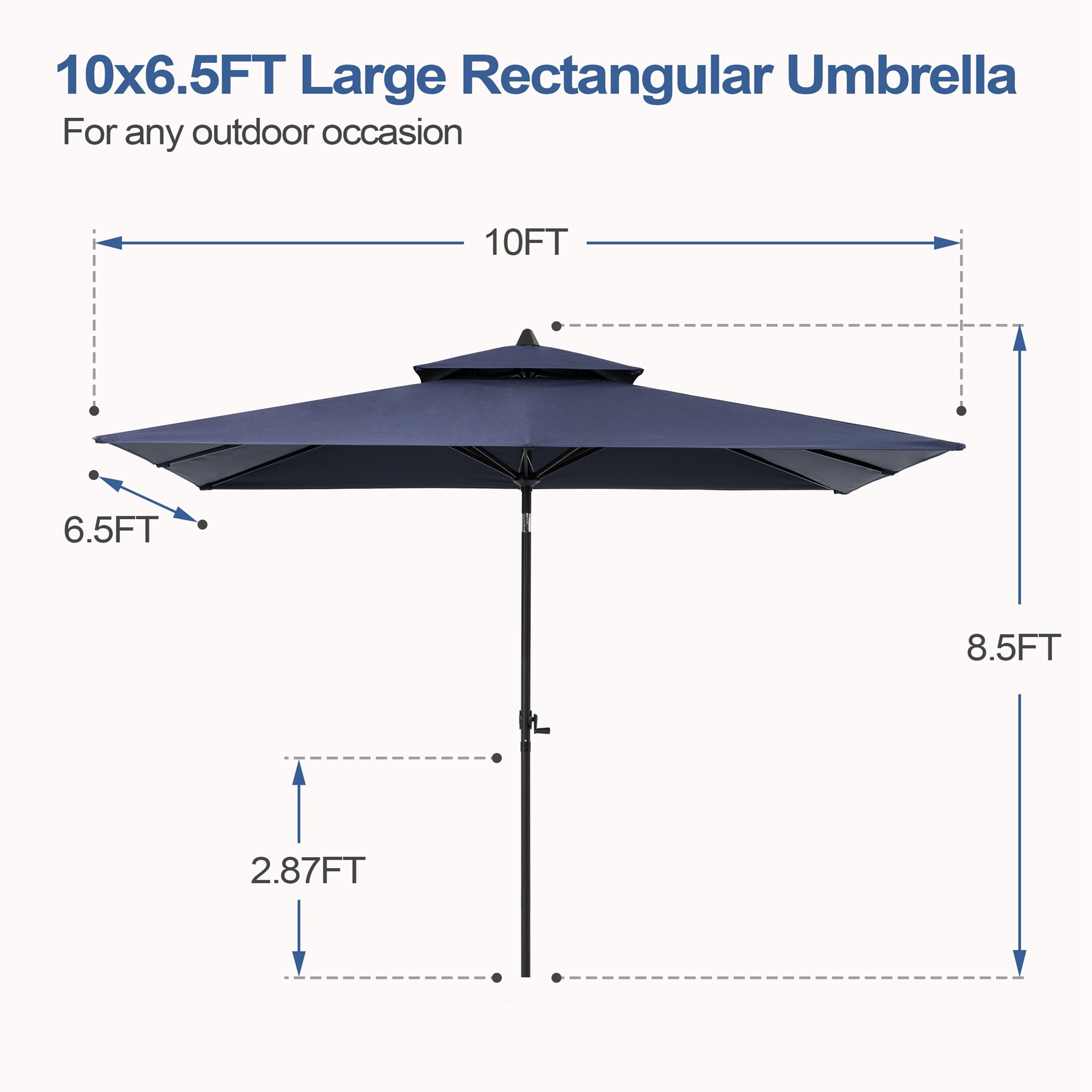 extra large rectangular patio umbrella 10x7 ft Rectangular Double Top Aluminum Market Umbrella