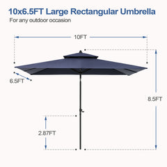 10 x 7 ft. Rectangular Outdoor Aluminum Market Umbrella with Double Top and Tilt