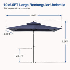 10 x 7 ft. Rectangular Outdoor Aluminum Market Umbrella with Double Top and Tilt