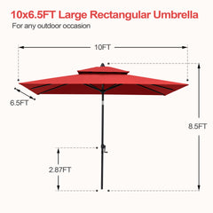 10 x 7 ft. Rectangular Outdoor Aluminum Market Umbrella with Double Top and Tilt