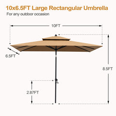 10 x 7 ft. Rectangular Outdoor Aluminum Market Umbrella with Double Top and Tilt