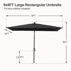 9 x 5 ft. Rectangular Outdoor Aluminum Market Umbrella with Tilt