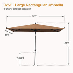 9 x 5 ft. Rectangular Outdoor Aluminum Market Umbrella with Tilt