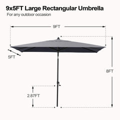 9 x 5 ft. Rectangular Outdoor Aluminum Market Umbrella with Tilt