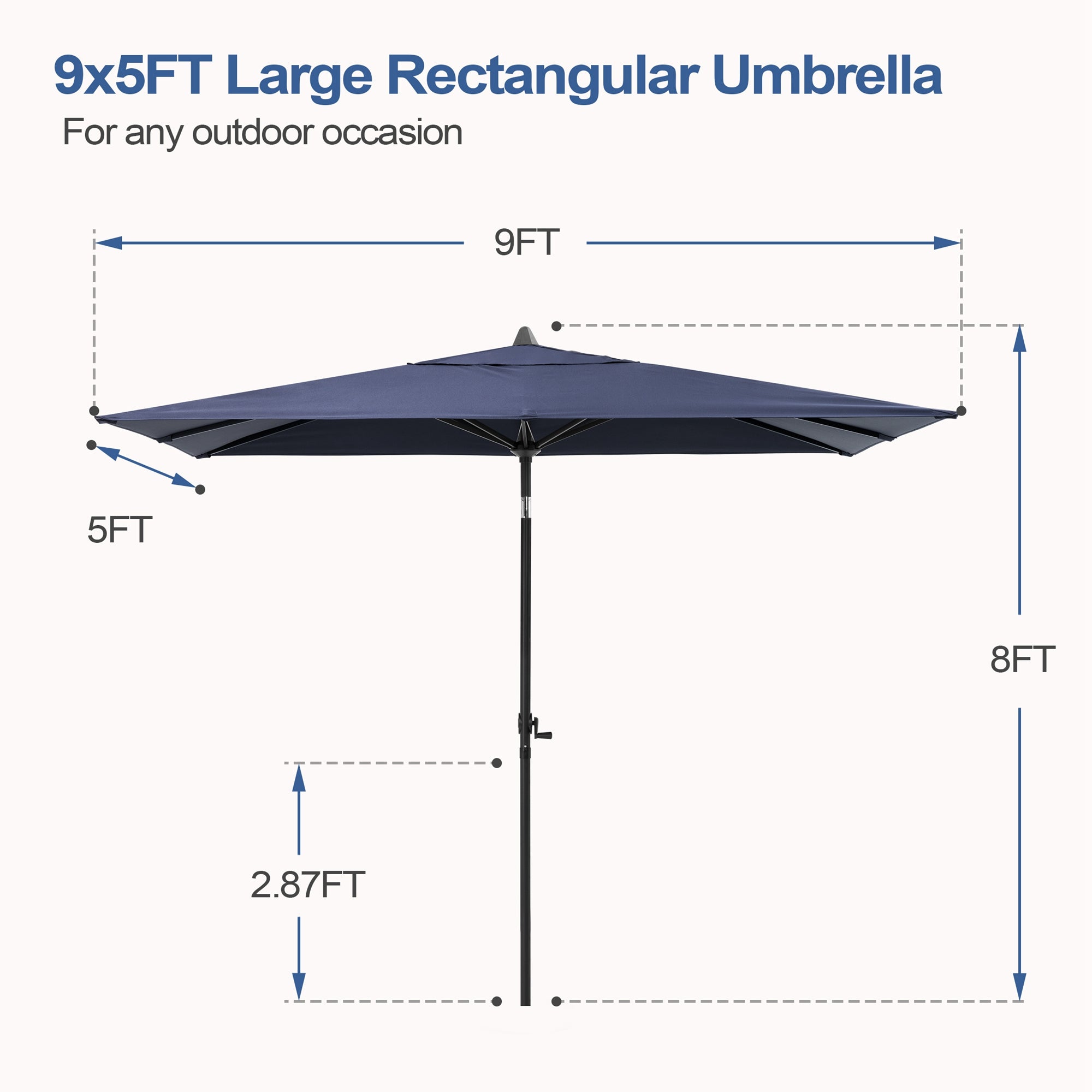 Pellebant Outdoor 9x5 ft Rectangular Market Umbrella Double Top Aluminum Tilt