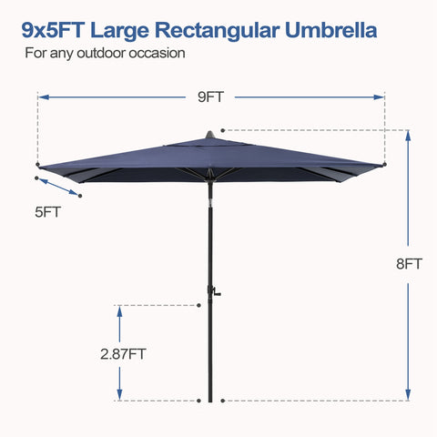 Pellebant Outdoor 9x5 ft Rectangular Market Umbrella Double Top Aluminum Tilt