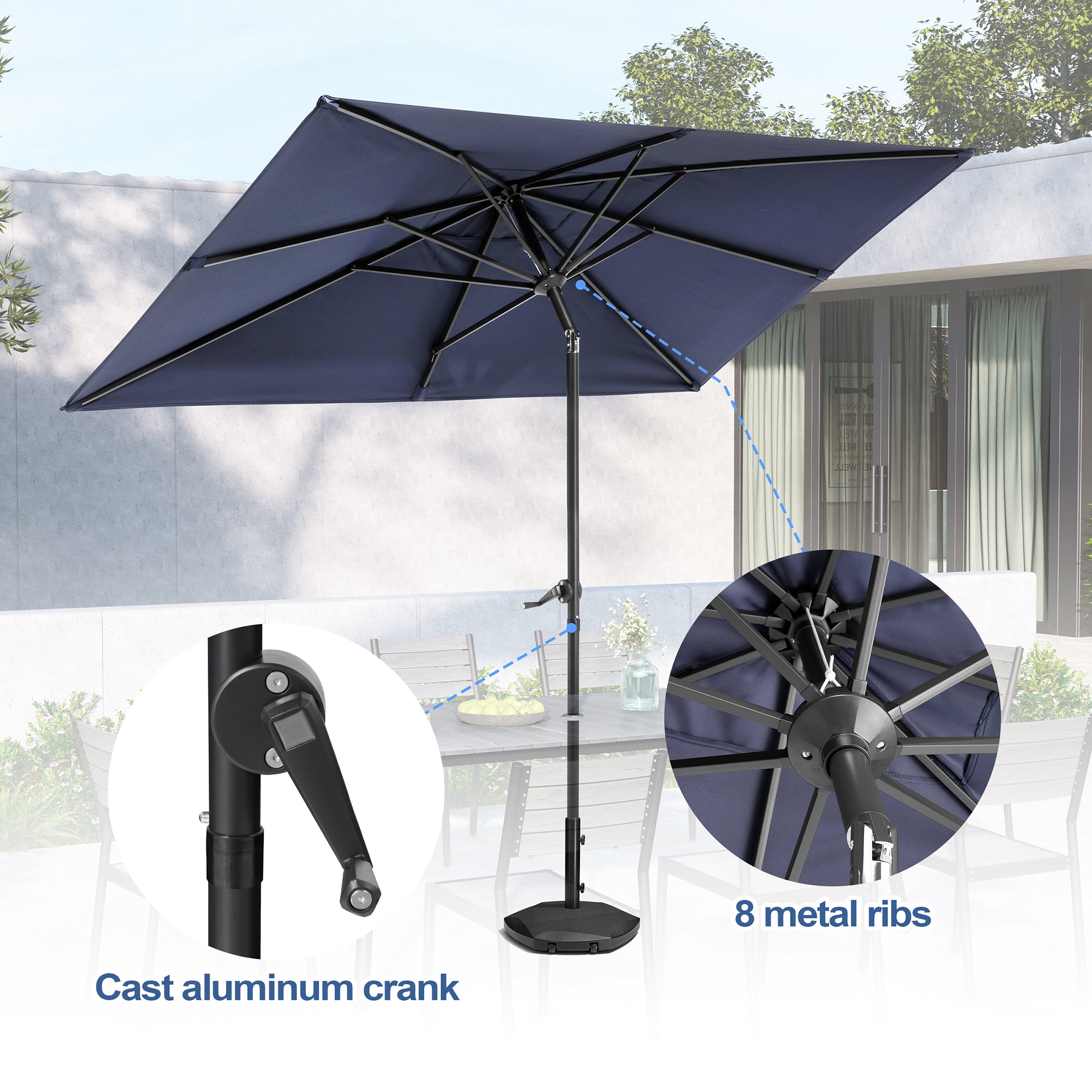 Pellebant Outdoor 9x5 ft Rectangular Market Umbrella Double Top Aluminum Tilt