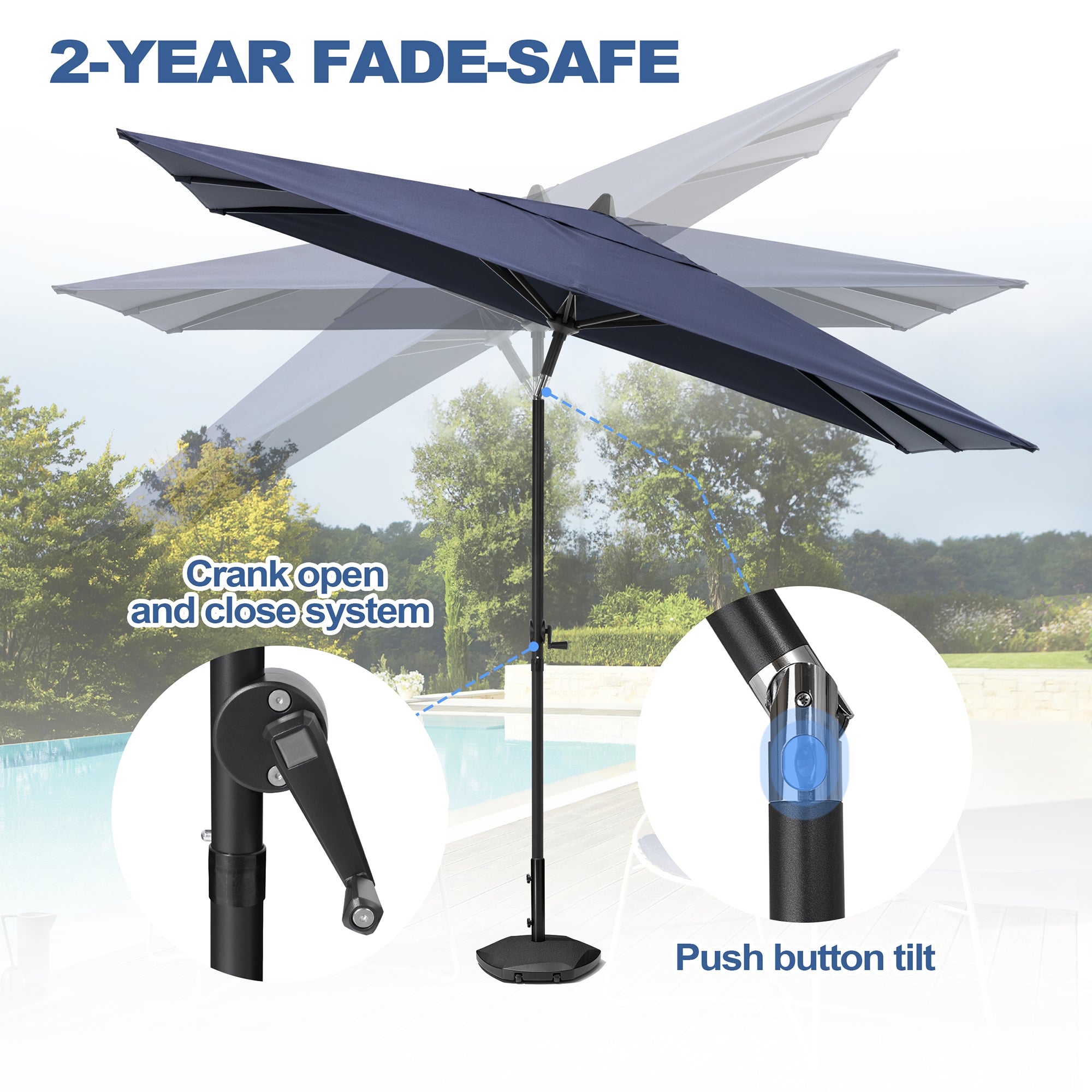 Pellebant Outdoor 9x5 ft Rectangular Market Umbrella Double Top Aluminum Tilt