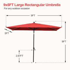 9 x 5 ft. Rectangular Outdoor Aluminum Market Umbrella with Tilt