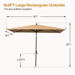 9 x 5 ft. Rectangular Outdoor Aluminum Market Umbrella with Tilt