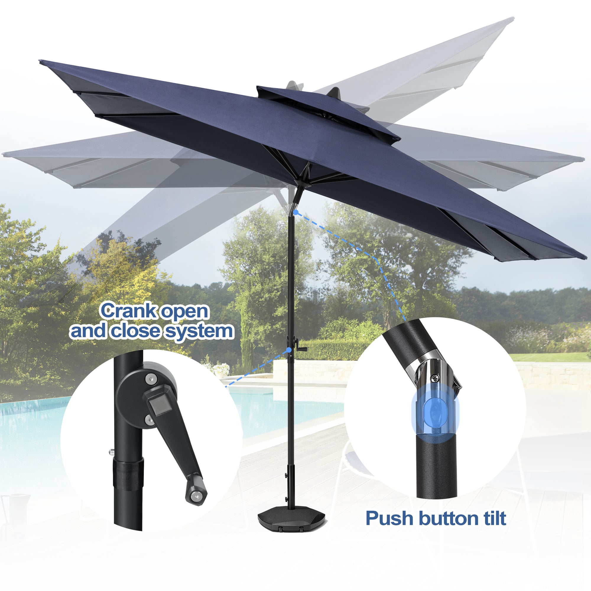 Pellebant Outdoor 9x5 ft Extra Large Rectangular Market Umbrella Double Top Aluminum Tilt