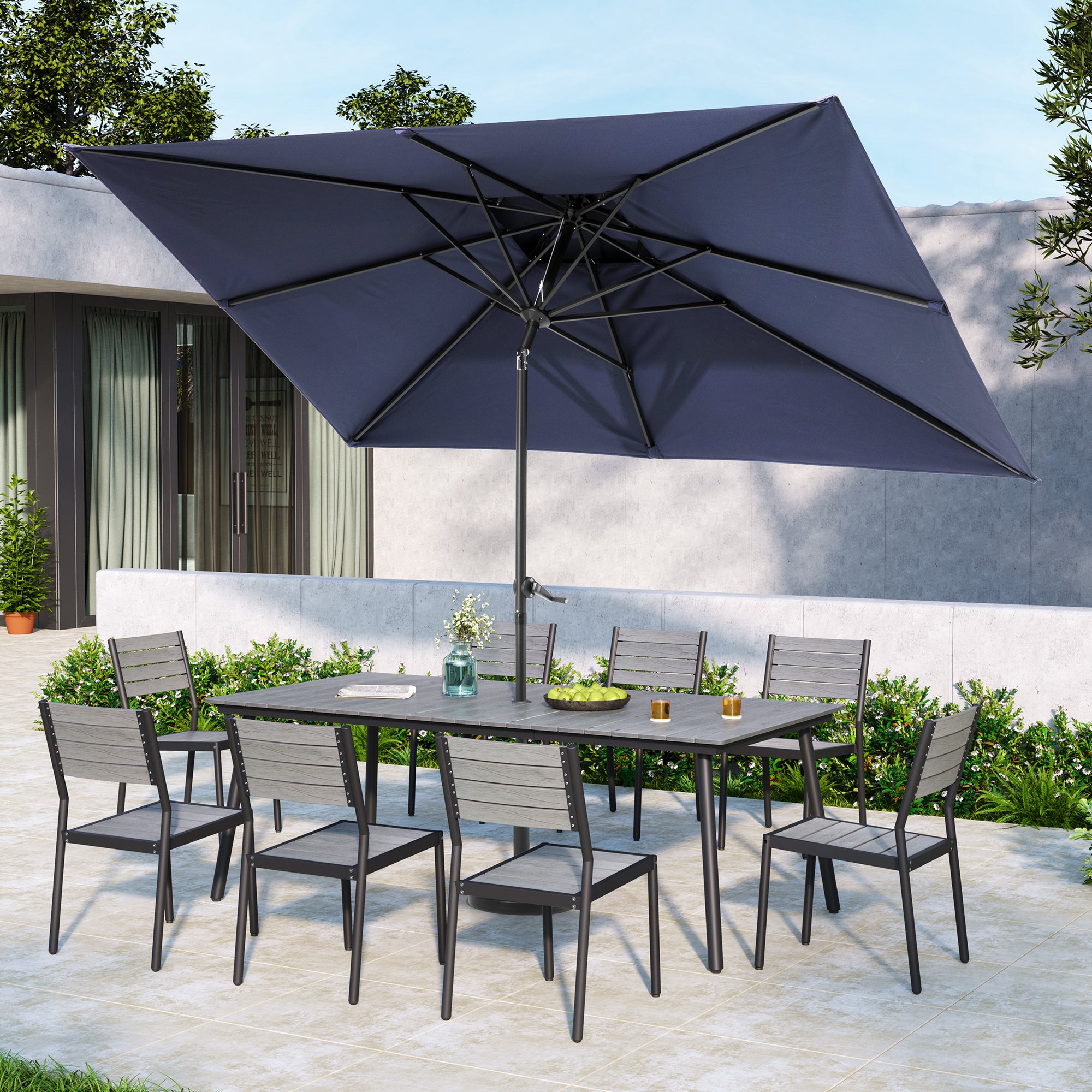 Pellebant Outdoor 9x5 ft Extra Large Rectangular Market Umbrella Double Top Aluminum Tilt