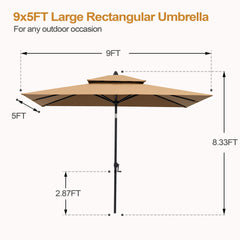 9 x 5 ft. Rectangular Outdoor Aluminum Market Umbrella with Double Top and Tilt