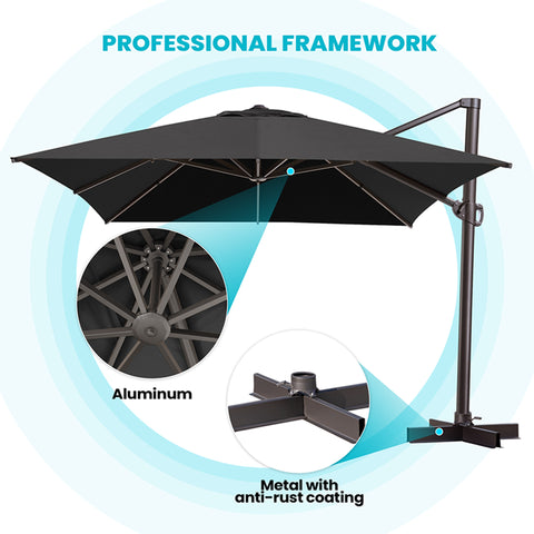 Pellebant 13x10 ft Aluminum Slide-Tilt Cantilever Patio Umbrella