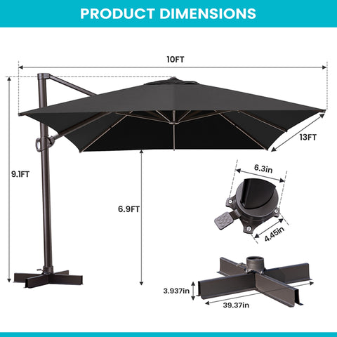 Pellebant 13x10 ft Aluminum Slide-Tilt Cantilever Patio Umbrella
