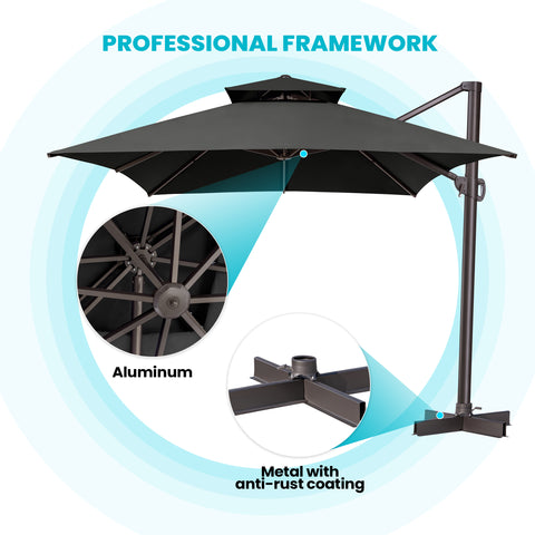 Pellebant 13x10 ft Aluminum Double Top Crank Cantilever Patio Umbrella