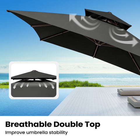 Pellebant 13x10 ft Aluminum Double Top Crank Cantilever Patio Umbrella