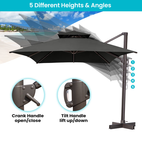 Pellebant 13x10 ft Aluminum Double Top Crank Cantilever Patio Umbrella
