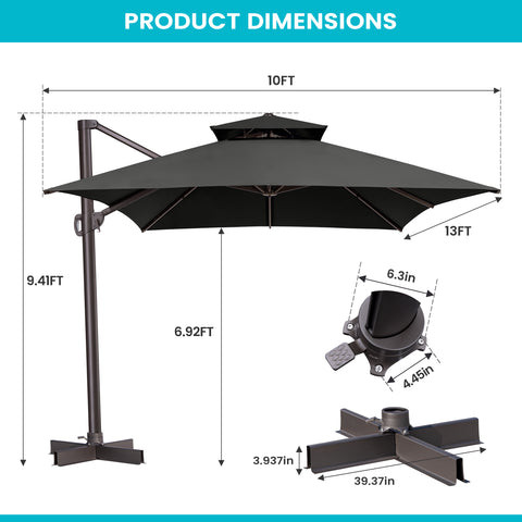 Pellebant 13x10 ft Aluminum Double Top Crank Cantilever Patio Umbrella