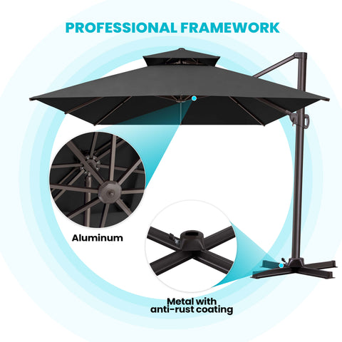 13 x 10 ft. Aluminum Double Top Cantilever Patio Umbrella with Base Options