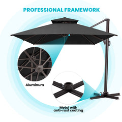 13 x 10 ft. Aluminum Double Top Cantilever Patio Umbrella with Base Options