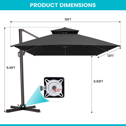 13 x 10 ft. Aluminum Double Top Cantilever Patio Umbrella with Base Options