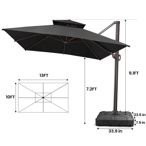 13 x 10 ft. Aluminum Double Top Cantilever Patio Umbrella with Base Options