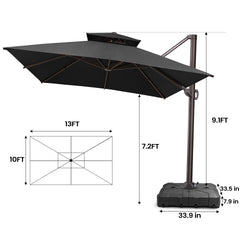 13 x 10 ft. Aluminum Double Top Cantilever Patio Umbrella with Base Options