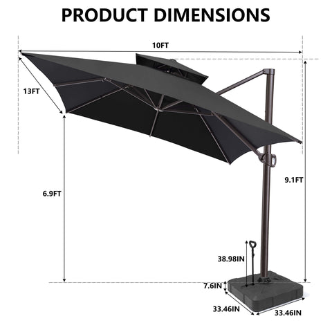 13 x 10 ft. Aluminum Double Top Cantilever Patio Umbrella with Base Options