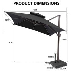 13 x 10 ft. Aluminum Double Top Cantilever Patio Umbrella with Base Options
