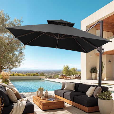 Pellebant 13x10 ft Aluminum Double Top Crank Cantilever Patio Umbrella