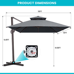 13 x 10 ft. Aluminum Double Top Cantilever Patio Umbrella with Base Options
