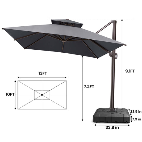13 x 10 ft. Aluminum Double Top Cantilever Patio Umbrella with Base Options