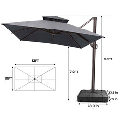13 x 10 ft. Aluminum Double Top Cantilever Patio Umbrella with Base Options