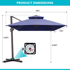 13 x 10 ft. Aluminum Double Top Cantilever Patio Umbrella with Base Options