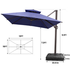 13 x 10 ft. Aluminum Double Top Cantilever Patio Umbrella with Base Options