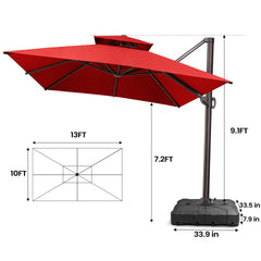13 x 10 ft. Aluminum Double Top Cantilever Patio Umbrella with Base Options