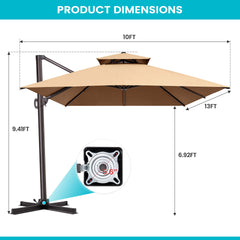 13 x 10 ft. Aluminum Double Top Cantilever Patio Umbrella with Base Options