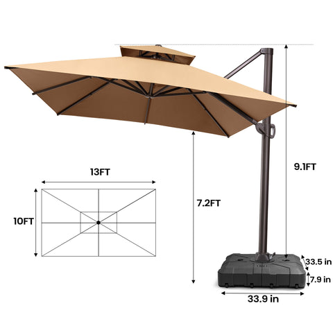 13 x 10 ft. Aluminum Double Top Cantilever Patio Umbrella with Base Options