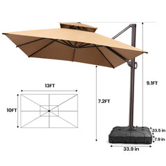 13 x 10 ft. Aluminum Double Top Cantilever Patio Umbrella with Base Options