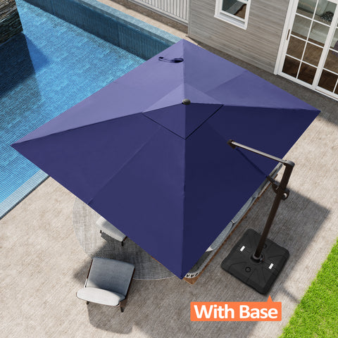 Pellebant 9x11ft Aluminum Crank Cantilever Patio Umbrella with Base