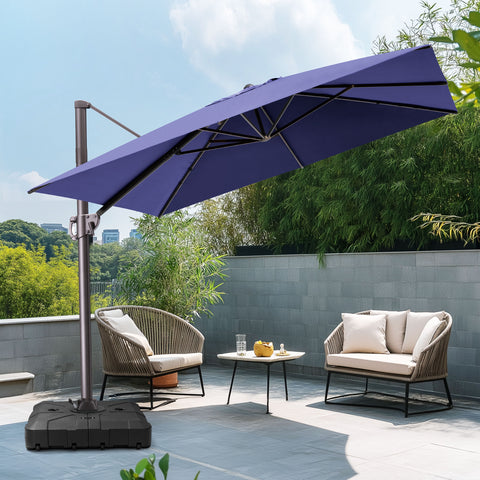 Pellebant 9x11ft Aluminum Crank Cantilever Patio Umbrella with Base