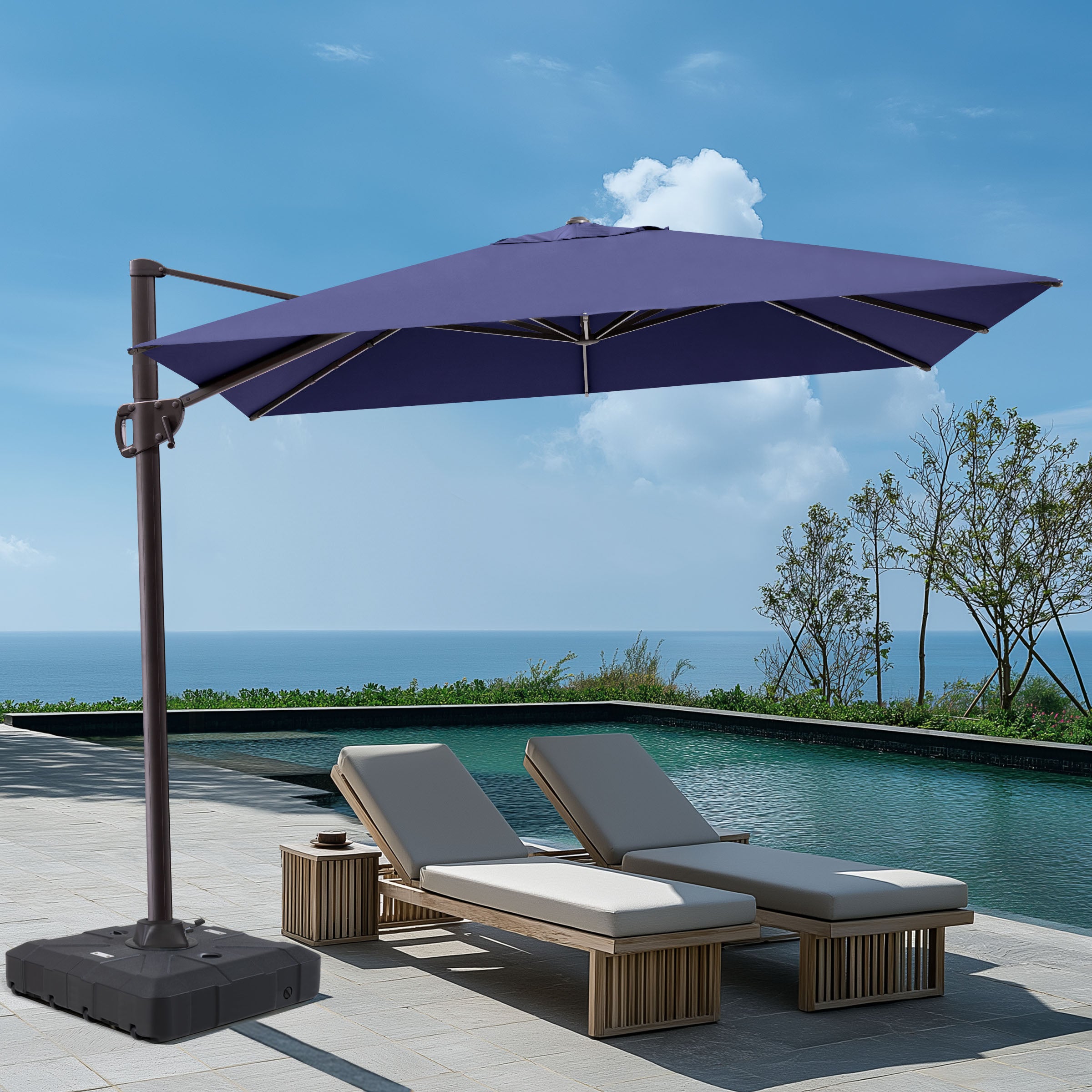 Pellebant 9x11ft Aluminum Crank Cantilever Patio Umbrella with Base