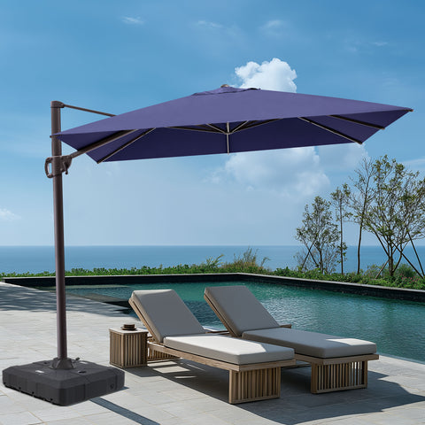 Pellebant 9x11ft Aluminum Crank Cantilever Patio Umbrella with Base