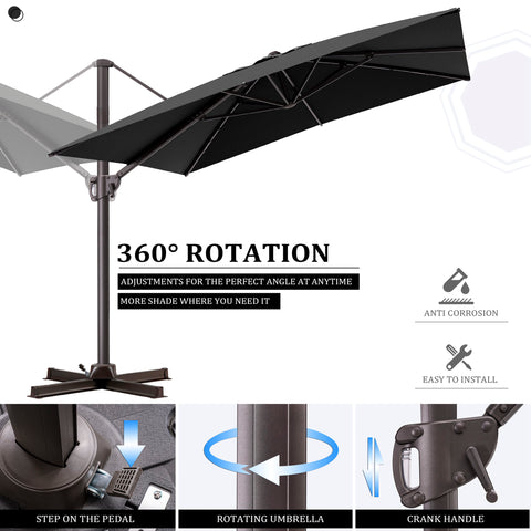 Pellebant 11x9 ft Aluminum Crank Cantilever Patio Umbrella