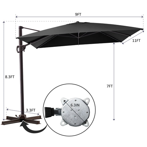 Pellebant 11x9 ft Aluminum Crank Cantilever Patio Umbrella