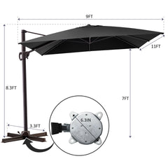 11 x 9 ft. Aluminum Cantilever Patio Umbrella with Crank and Base Options