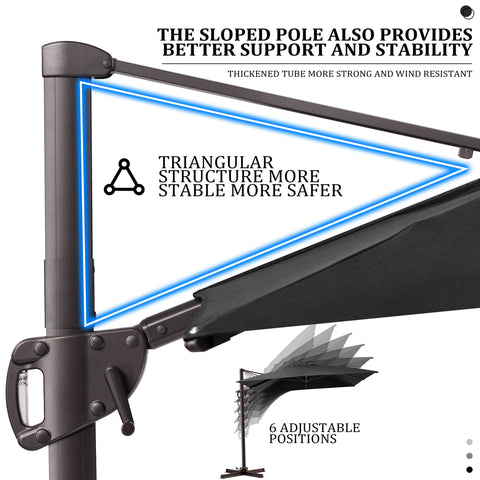 Pellebant 11x9 ft Aluminum Crank Cantilever Patio Umbrella