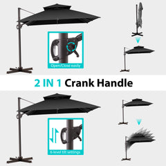 10 x 10 ft. Aluminum Double Top Cantilever Patio Umbrella with Base Options
